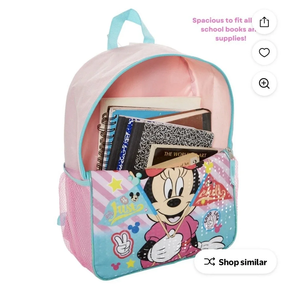 Disney Minnie Mouse Kids 16 inch Backpack Pink Blue Feel Good Reflective School‎
